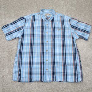 Duluth BBQ Shirt Mens XL Blue Plaid 100% Cotton Short Sleeve Button Down